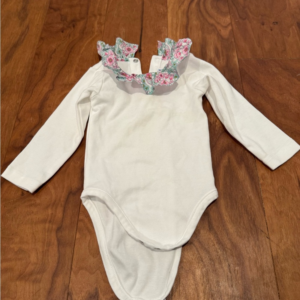 Jacadi White Bodysuit with Floral Ruffle